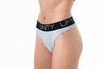 Load image into Gallery viewer, bamboo underwear, bamboo underwear for women, eco friendly underwear, eco friendly underwear for women, bra for women, ecofriendly bra for women, sustainable underwear for women, comfortable underwear for women, thong for women, grey underwear for women
